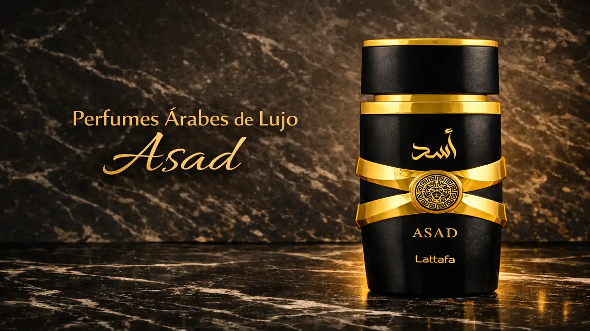 Frasco original del perfume Lattafa Asad negro con dorado en Argentina, fragancia árabe amaderada para hombre.