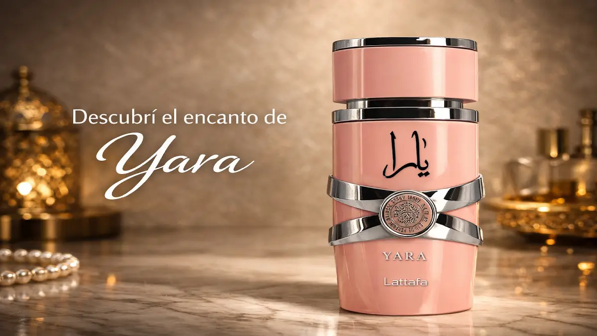 Frasco original del perfume Lattafa Yara en Argentina, fragancia árabe dulce de mujer en exhibición.