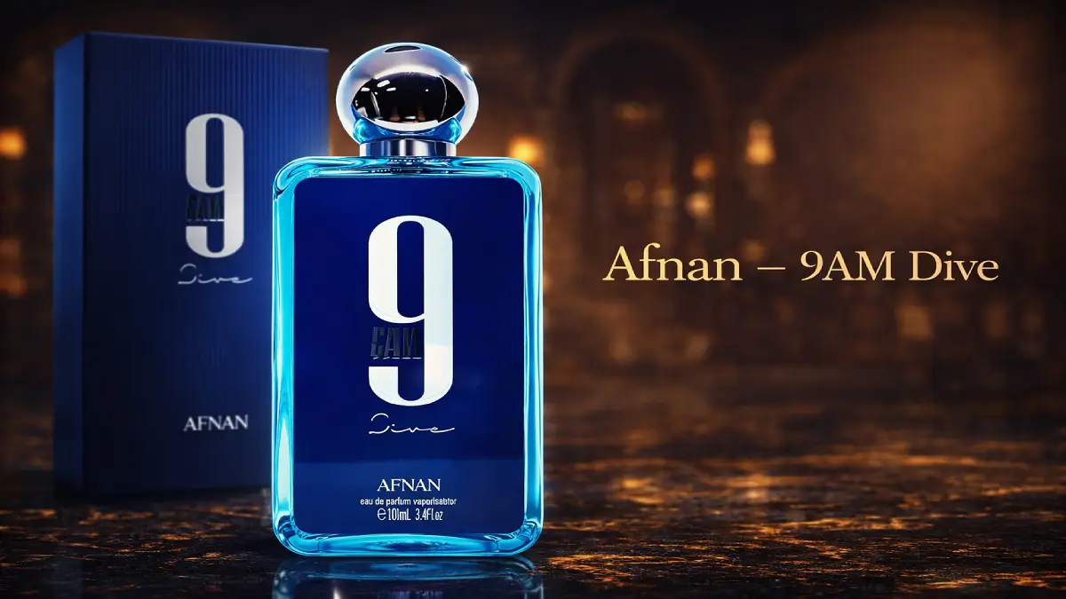 Frasco celeste original del perfume Afnan 9am Dive de hombre, la mejor alternativa fresca de uso diario en Argentina.