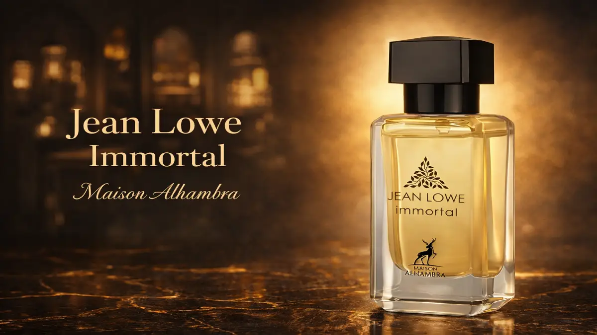 Frasco cilíndrico negro del perfume Jean Lowe Immortal de Maison Alhambra, el mejor clon de Louis Vuitton L'Immensité en Argentina.