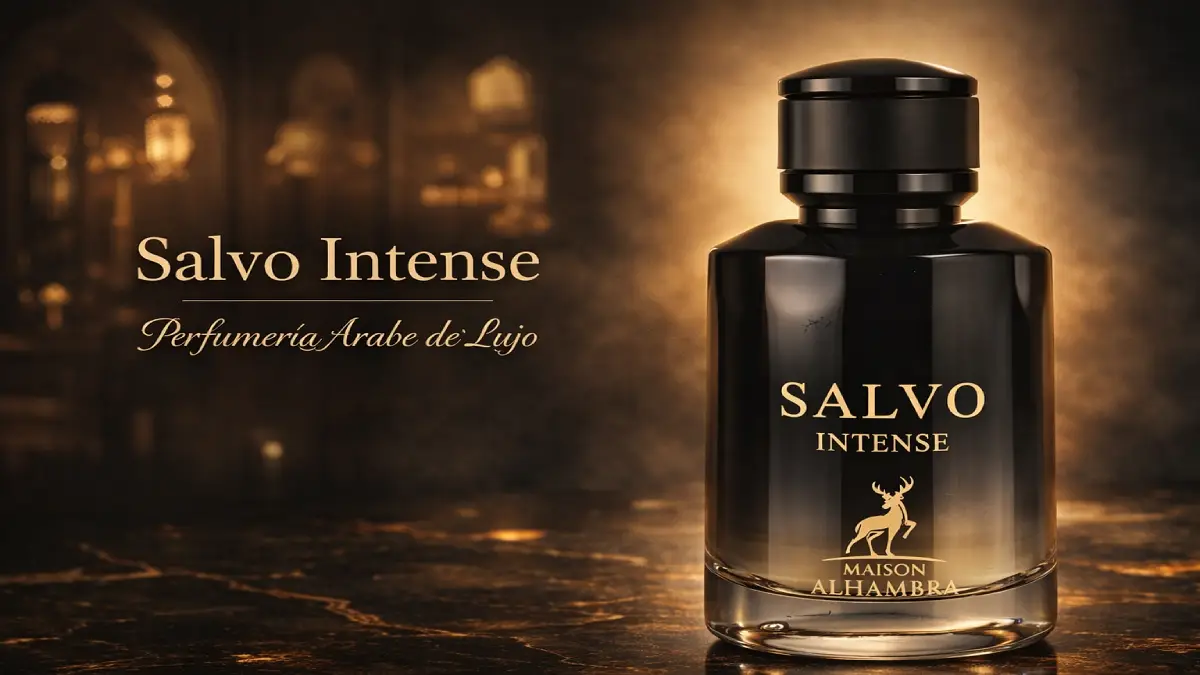 Frasco azul oscuro del perfume Salvo Intense de Maison Alhambra, el mejor clon de Dior Sauvage EDP en Argentina.
