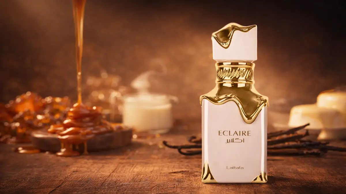 Frasco original del perfume Lattafa Eclaire en Argentina, fragancia dulce gourmand